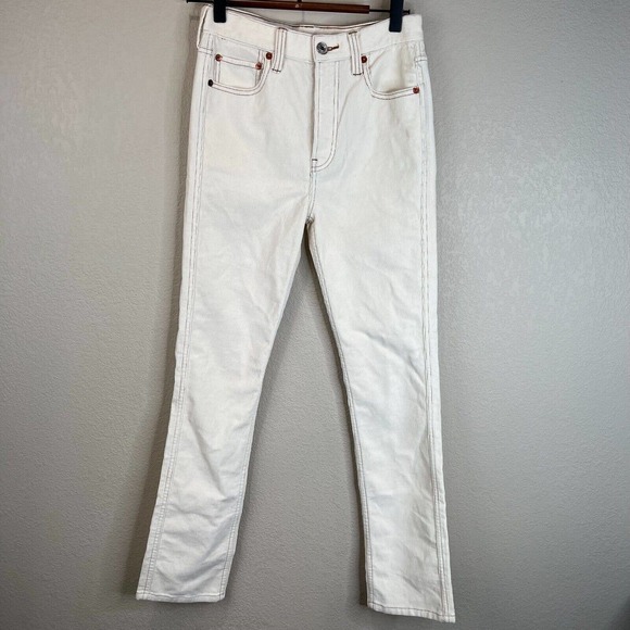 Re/Done Originals Womens Skinny Jeans 26 High-Rise Off White Corduroy Button Fly - Picture 1 of 14